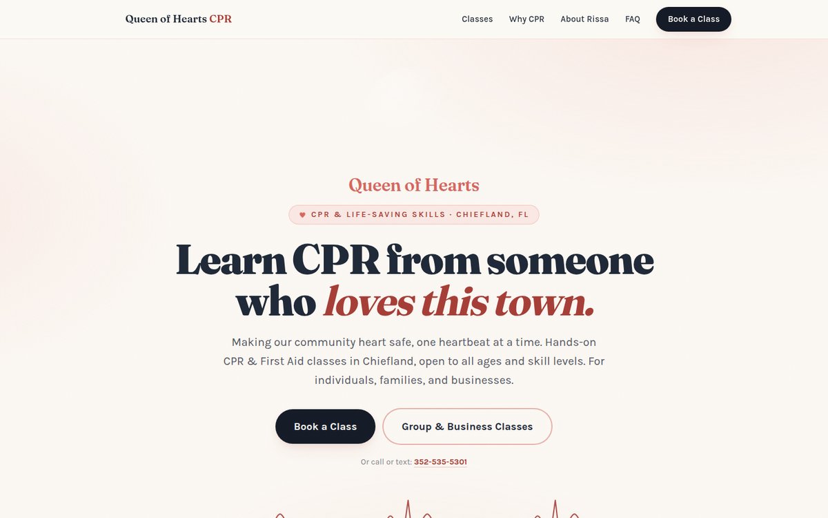 Queen of Hearts CPR website homepage