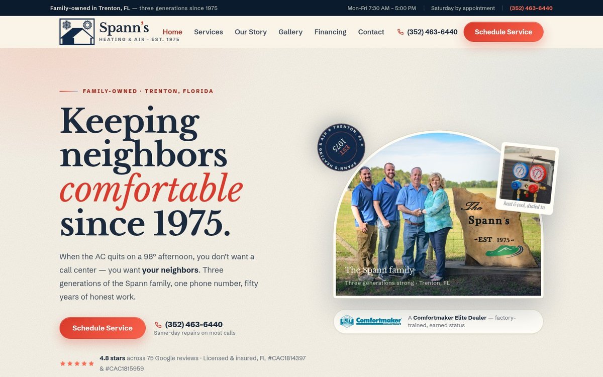 Spann’s Heating & Air website homepage